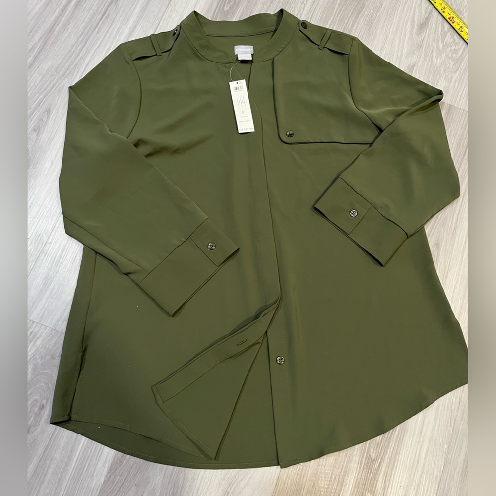 Chico's Olive Button Down Shirt - Picture 4 of 8